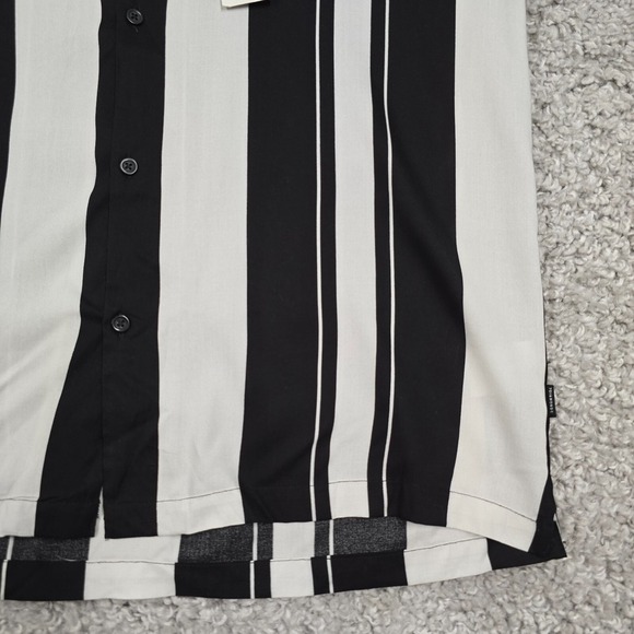 7Diamonds Shirt Men Small Black White‎  All Shook Up Vertical Stripe Rockabilly - Picture 2 of 9